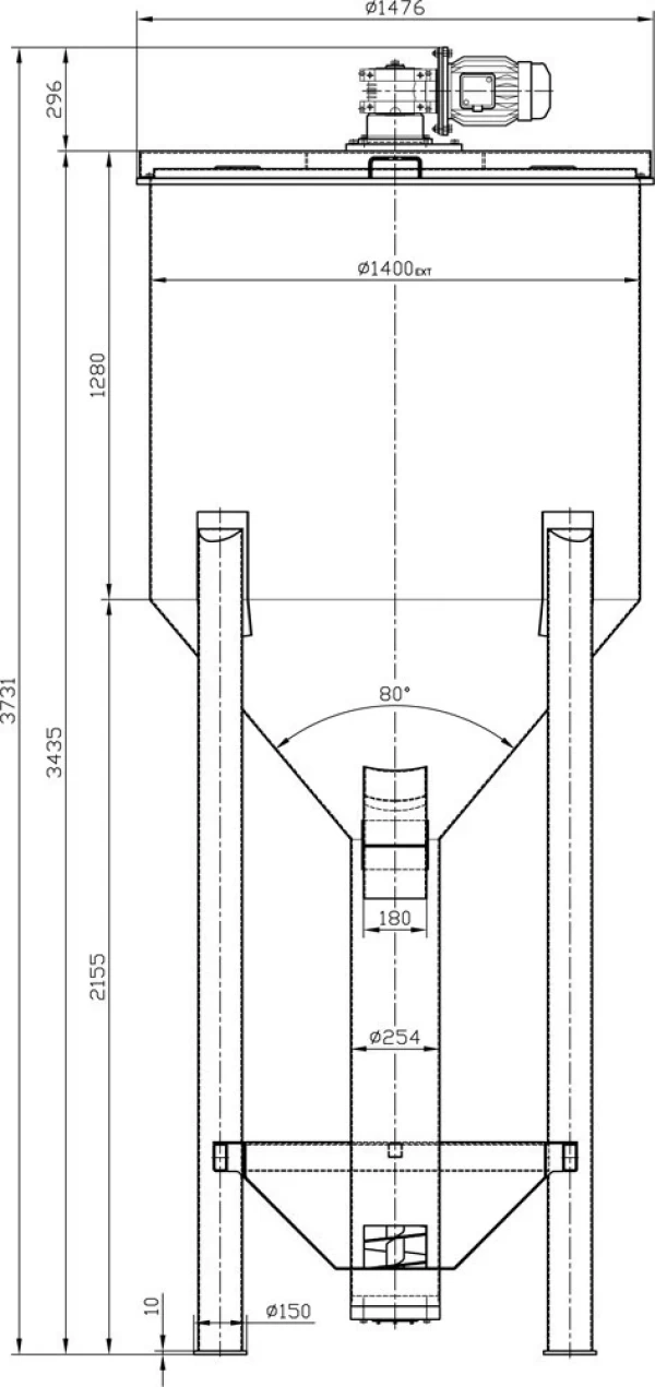 Mezclador Vertical. Solo planos para manufactura.