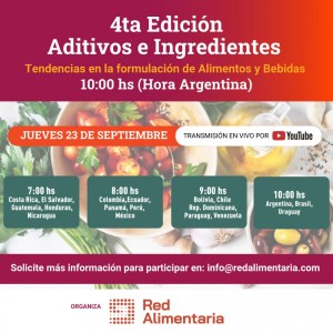 Red Alimentaria abrió la inscripción para la Cuarta Jornada de Aditivos e Ingredientes