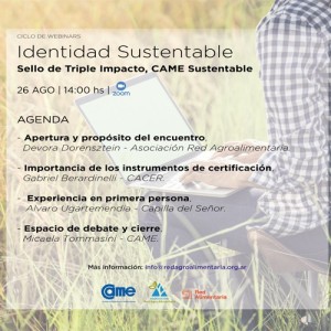 CAME, ARA y Red Alimentaria realizarán el webinar “Identidad Sustentable”