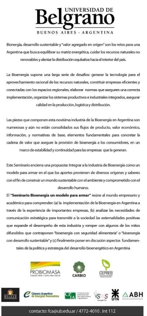 ARGENTINA: SEMINARIO BIOENERGIA UN MODELO PARA ARMAR