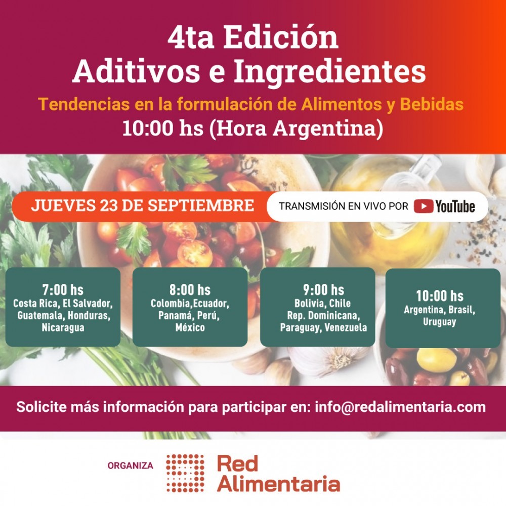 Cuarta Jornada de Aditivos e Ingredientes, un evento donde conocerá las tendencias en formulación